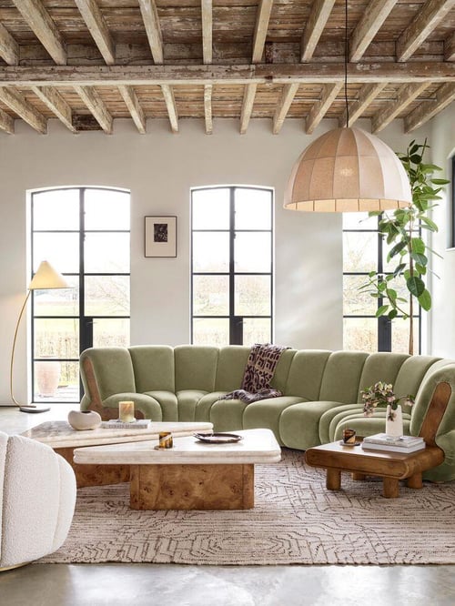 Soho Home Noelle Sectional Curved Sofa, Six Seater, Velvet Lichen, Us _ Six Seater Sofa
